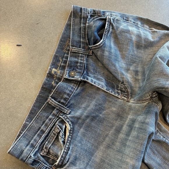 7 for all Manking Jeans Womens 31 Blue Ginger Flare Distressed Stretch Festival - Picture 2 of 4